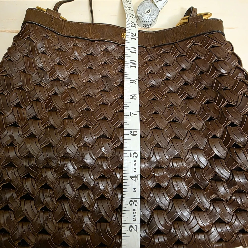 Tory Burch | Farrah Brown Woven Leather Shoulder Bag